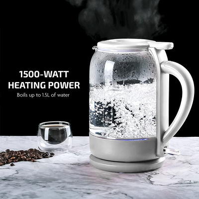 Ovente Glass Electric Kettle Hot Water Boiler 1.7 Liter ProntoFill Tech Portable Kettle