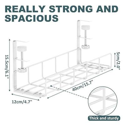 Under Desk Cable Management Tray, 15.7'' Cable Management Under Desk No Drill Steel Desk Cable Organizers, Desk Cable Tray with Wire Organizer and