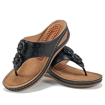 Women Shoes Womens Sandals Flip Flops For Women With Arch Support Comfort  Slip On Casual Bohemia Beach Rhinestone Sandal Ladies Travel Walking Flats