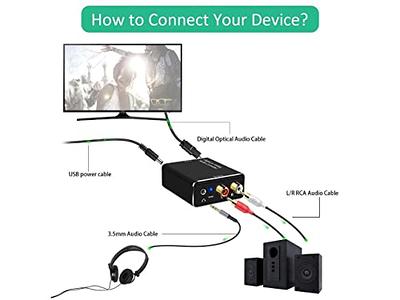 PROZOR 192KHz Digital to Analog Audio Converter DAC Digital SPDIF Optical  to Analog L/R RCA Converter Toslink Optical to 3.5mm Jack Adapter for PS3  HD