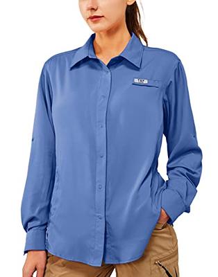 TGF Women's Sun Protection Fishing Shirts Long Sleeve Button Up Shirt with  Zipper Pockets for Traveling Hiking Camping Grey Blue - Yahoo Shopping