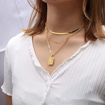 JoycuFF Gold Necklaces for Women Choker Layered 18K Gold Plated Paperclip  Necklaces Herringbone Chain Simple Cute Letter Pendent Initial Necklaces V  - Yahoo Shopping