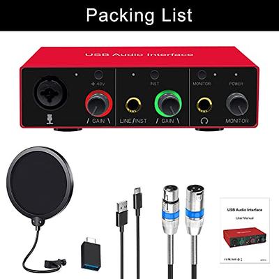 USB Audio Interface (Resolution 24Bit/DAC48 kHz/ADC96 kHz) 48V Phantom  Power for Recording Podcasting and Streaming Compatible with MacOSX and