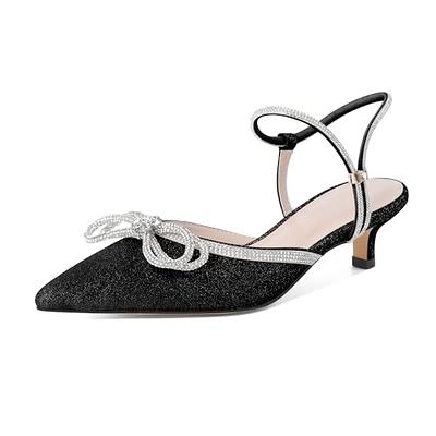 Eldof Women's Heels with Bow Sparkly Rhinestone Closed Pointed Toe ...