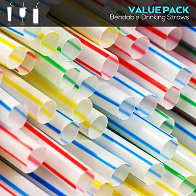 200 Pcs Flexible Plastic Drinking Straws, Extra Long Colorful