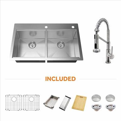 Glacier Bay Gunmetal Black Stainless Steel 32 in. 18 Gauge Single Bowl Dual Mount Workstation Kitchen Sink