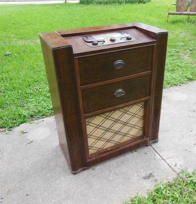 Antique Wood Radio Cabinet Zenith Art Deco Console Floor Tube Standing  Wooden Case Fm Collectible Audio Bakelite Brass - Yahoo Shopping