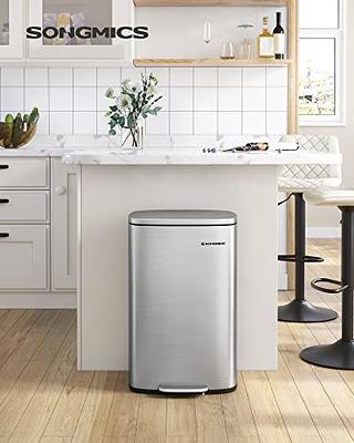 Poubelle : 2 x 15L Steel Step Bin, Silver/Black - Songmics