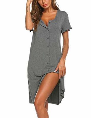 Ekouaer Women's Nightshirt Short Sleeve Button Down Nightgown V-Neck  Sleepwear Pajama Dress, Grey, X-Large - Yahoo Shopping