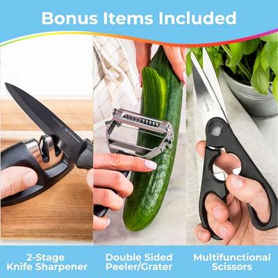 French Home 7 Piece Connoisseur Laguiole Black Pakkawood Kitchen Knife Set with Knife Sharpener