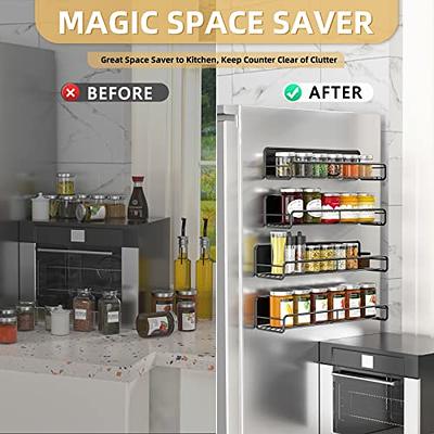 Magnetic Spice Rack For Refrigerator Magnetic Fridge Shelf For Kitchen  Spice Organizer Magnetic Shelf For Fridge Space Saving Black 4 Pack With