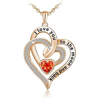 Double Swirl Heart Pendant Necklace Simulated Birthstone 14K White Gold  Plated | eBay