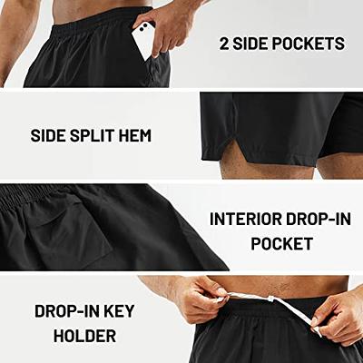 MIER Men's 7 Quick Dry Running Shorts with Zipper Pockets, Black / M