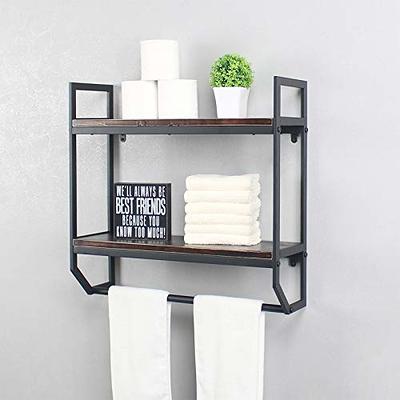 Bathroom Storage Organizer Wall Mounted, 3 Tier Bathroom Towel Rack Shelf  with Storage Drawer Double Towel Bars and Hooks, Industrial Bathroom  Shelves