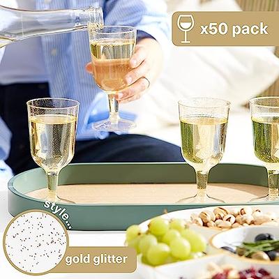 [8 Pack - 6 oz] Plastic Champagne Flutes Gold Glitter Disposable Champagne  Toasting Glasses Fancy Stemmed Cups for Parties, Weddings, and Dining