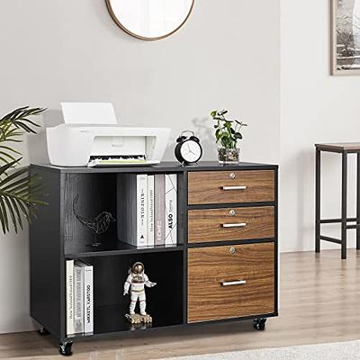  3 Drawer File Cabinets, Mobile Lateral Printer Stand with Open  Shelf, Rolling Filing Cabinet with Wheels Home Office Organization and  Storage (White) : Office Products