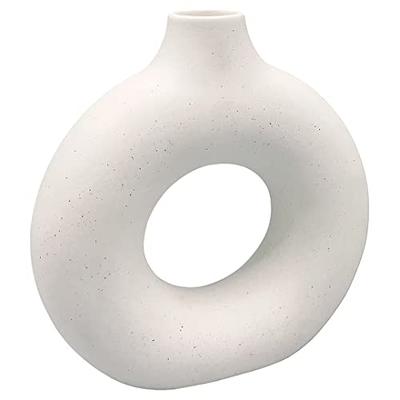 White Ceramic Vase - for Modern Home Decor,Round Matte Pampas