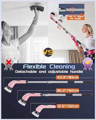 Electric Spin Scrubber, Voweek Cordless Cleaning Brush with Adjustable Extension Arm 4 Replaceable Cleaning Heads