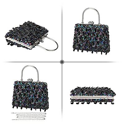 Noble Beaded Sequin Flower Evening Purse Large Clutch Bag Handbag for Women  (Black): Handbags
