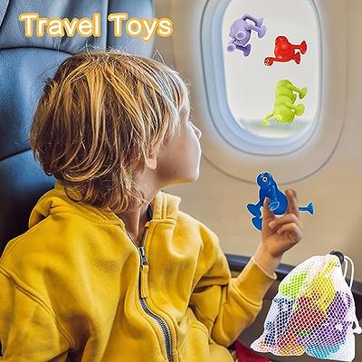 Suction Cup Toys for Toddlers, 10 Pieces Kids Bath Toys for 3 Years Old,  Baby Silicone Sensory Sucker Toys, Travel Window Suction Toys with Dinosaur