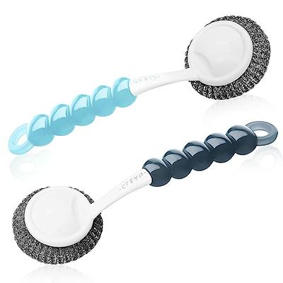 2pcs Stainless Steel Wool Scrubber with Handle, Heavy Duty Pot Scrubbers Dish Scrubber Cleaning Brush Wash for Cleaning Dish, Metal Scrubber for