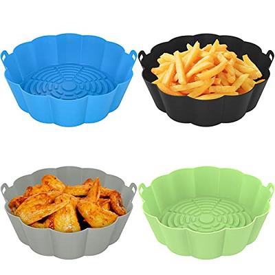  OUTXE 2 Pack Air Fryer Silicone Baking Tray 7.5inch for 3 to 5  Qt Reusable Air Fryer Round Silicone Insert for Air Fryer Easy Cleaning  Silicone Pot for Oven Accessories (Blue+Grey) 
