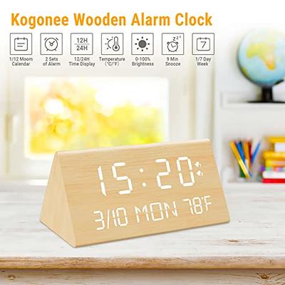 Small Mini Digital Alarm Clock for Travel with LED Time or Temperature  Display, Snooze, Adjustable Brightness, Simple Operation, 12/24Hr