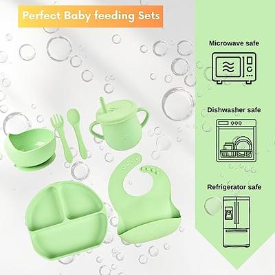 SofiAl Baby Led Weaning Supplies, Silicone Baby Feeding Set, First Stage  Baby Eating Set, Suction Bowl Divided Plate Bib Spoon Fork Straw Sippy Cup