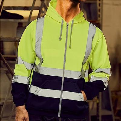 FONIRRA Hi Vis Safety Fleece Zip Hoodie for Men Reflective Sweatshirts ANSI  Class 3 Jackets Detachable Hood (Yellow,2XL) - Amazon.com