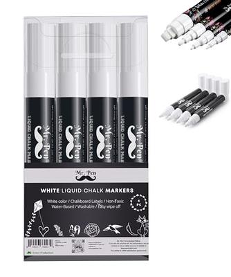 Mr. Pen- White Chalk Markers, 4 Pack, Dual Tip, 8 labels, White