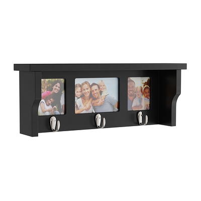 Lavish Home Wall Shelf and Picture Collage with Ledge and 3 Hanging Hooks-  Holds 3 Photos (Black) - Yahoo Shopping