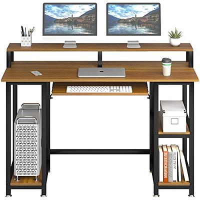 HYPIGO Computer Desk with Storage Shelves, 63.8 inch Home Office Desk with  Monitor Stand and CPU Shelf, Modern Writing Desk Table with Bookshelf