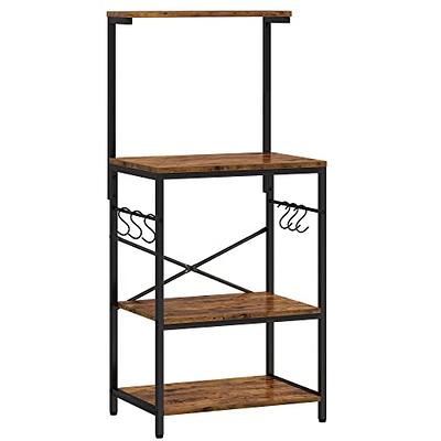 VASAGLE Baker's Rack, Microwave Stand with Wire Basket, 6 Hooks, and Shelves, for Spices, Pots, and Pans, Rustic Brown and Black