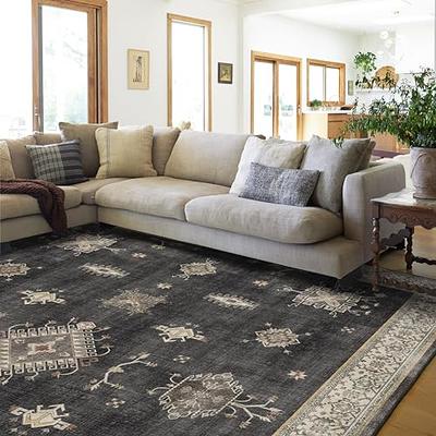 Art&Tuft Washable Rug, Anti-Slip Backing Abstract 5x7 Rug, Stain Resistant Rugs for Living Room, Foldable Machine Washable Area Rug (TPR54-Grey, 5