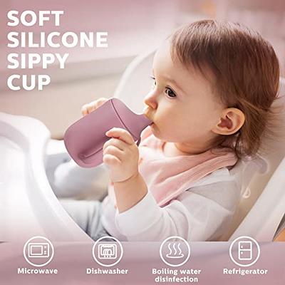 6 Months+ Sippy Cups with Handles,Silicone Sippy Cups Leak Proof 5oz,No  Spill Sippy cups for Toddlers (Pink)