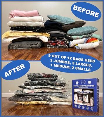 12 Pack Vacuum Storage Bags, Space Saver Bags (3 Jumbo/3 Large/3 Medium/3  Small) Compression Storage Bags for Comforters, Blankets, Vacuum Sealer Bags  for Clothes Storage, Electric Pump Included 