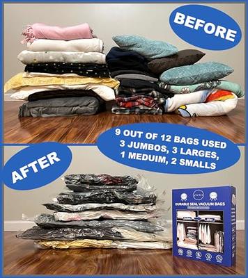 12 Packs Vacuum Storage Bags, Space Saver Bags (2 Jumbo/2 Large/2 Medium/2  Small/4 Roll) Compression Storage Bags for Comforters and Blankets, Vacuum  Sealer Bags for Clothes Storage, Hand Pump Included