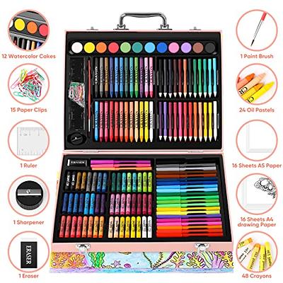 Arteza Kids Painting & Drawing Kit 75-Piece Artist Bundle 18 Mini Colored Pencils 16 Watercolor Cakes 14 Oil Pastels & 14 Crayons Art Supplie