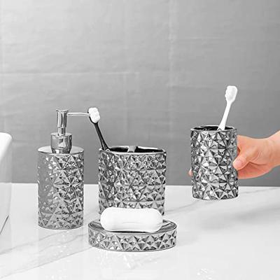 CERBIOR Bathroom Accessories Set Bath Ensemble Includes Soap Dispenser,  Toothbrush Holder, Tumbler, Soap Dish for Decorative Countertop and  Housewarming Gift (Grey) 