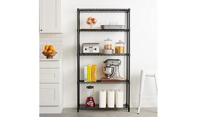 FUNKOL 5-Tier Black Metal Kitchen Shelf Foldable Storage Rack with