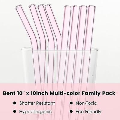 Glass Straws Drinking Reusable: Pink Glass Straw Reusable Glass Straws Bent  Glass Drinking Straws Coffee Straws 8 inch Long Glass Straws Thick for