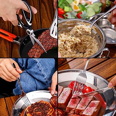 Afoxsos Portable Camping Cooker Outdoor Pot Set with Cutlery Carry Mesh Bag for Outdoor Camping Hiking and Picnic (12-Piece)