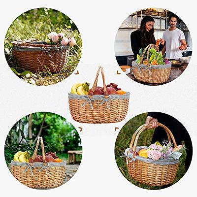 Oval Picnic Basket with Handles, Willow Hand Woven Shopping Basket, Bath  Toy Kids Toy Storage Gift Packing Basket, Wicker Empty Easter Eggs and  Candy Small Gift Basket. Grey 