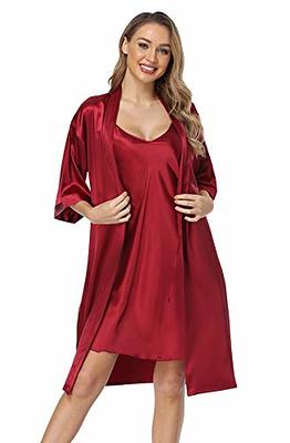  Old-Times Women's 2 Piece Satin Sexy Lingerie Nightgown Pure  Color Robe and Pajamas Set Silk Sleepwear,Black S: Clothing, Shoes & Jewelry