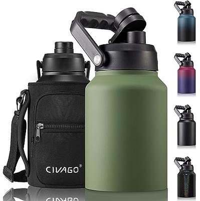 64 oz Insulated Water Bottle - with Straw, Spout Lids, Bottle Sleeve &  Paracord Handle, Sports Gym Workout Metal Waterbottle Cold 24H, Hot 12H,  Half