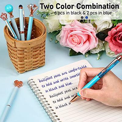 WEMATE 8 Pcs Ballpoint Pens Set Metal Crystal Diamond Pen Glitter Pen for  Journaling Black & Blue Ink Pretty Cute Writing Pens Fancy Pens Gifts for