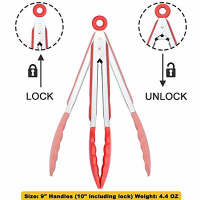 HINMAY Mini Tongs with Silicone Tips 7-Inch Serving Tongs, Set of 3 (Green  Red Blue)