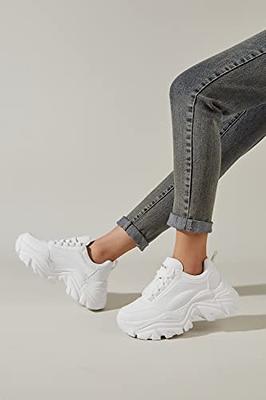 K KIP WOK Chunky Sneakers for Women Fashion Platform White Leather