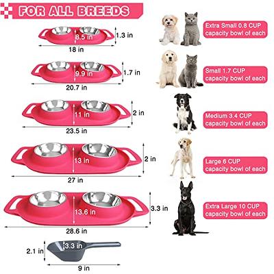 VIVAGLORY Dog Bowls, Dog Food Bowls, Stainless Steel Cat Puppy Water Bowls  with Non Spill Skid Resistant Silicone Mat, Medium, Gray