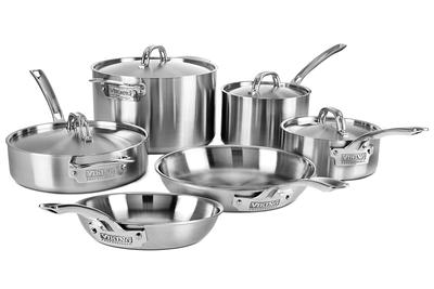 Sur La Table Classic 5-Ply Stainless Steel 10-Piece Cookware Set, Silver